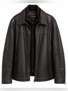 Danier Men’s Genuine Cowhide Black Leather Jacket w/ Zip-In Knit Collar Size 2XL